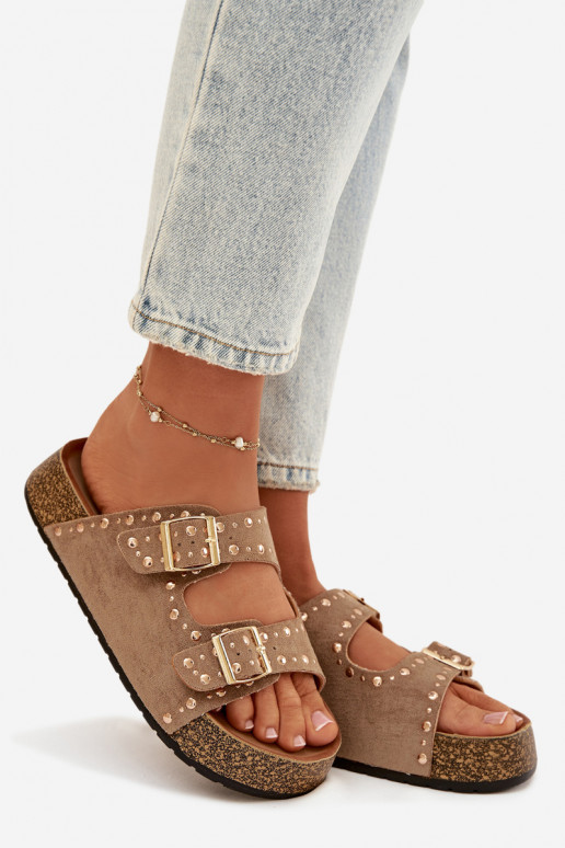 sieviešu čības Ze Zelta krāsasmi ar sprādzēmmi  Haki krāsas Tervina