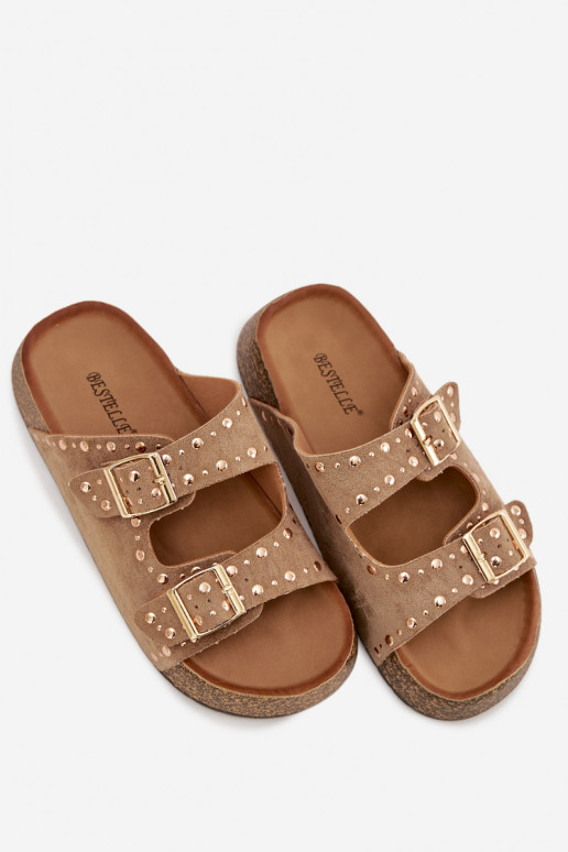 sieviešu čības Ze Zelta krāsasmi ar sprādzēmmi  Haki krāsas Tervina