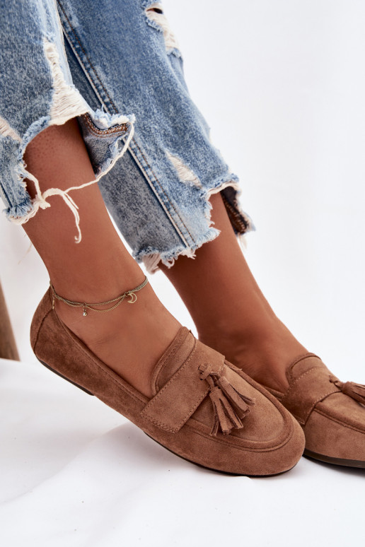 sieviešu mokasīni zempapēžu ar bārkstīm brūnas krāsas Marilisse