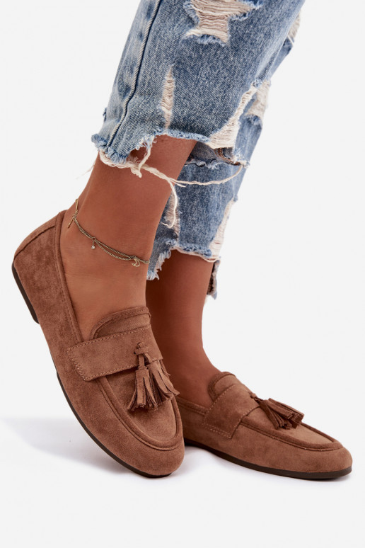 sieviešu mokasīni zempapēžu ar bārkstīm brūnas krāsas Marilisse