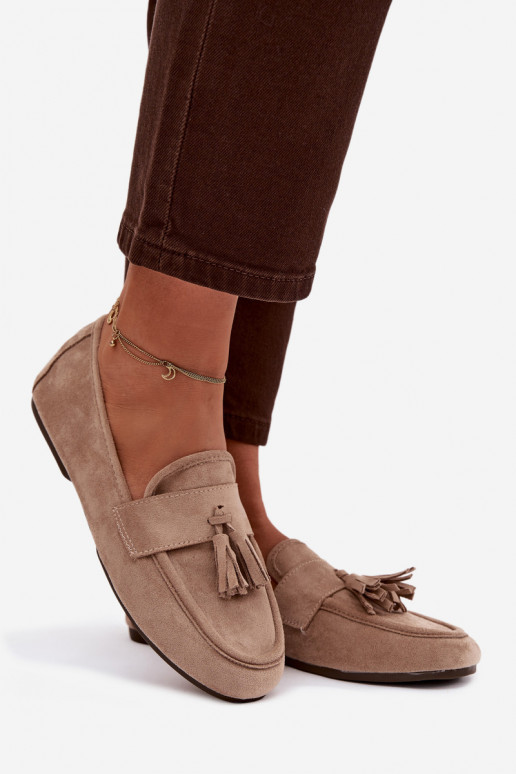 sieviešu mokasīni zempapēžu ar bārkstīm smilšu krāsas Marilisse