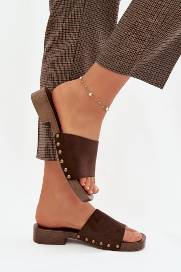 sieviešu čības ar platiem papēžiem Ze Zelta krāsasmi  Czekoladowe Girella