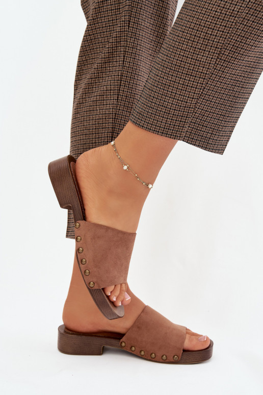 sieviešu čības ar platiem papēžiem Ze Zelta krāsasmi  brūnas krāsas Girella