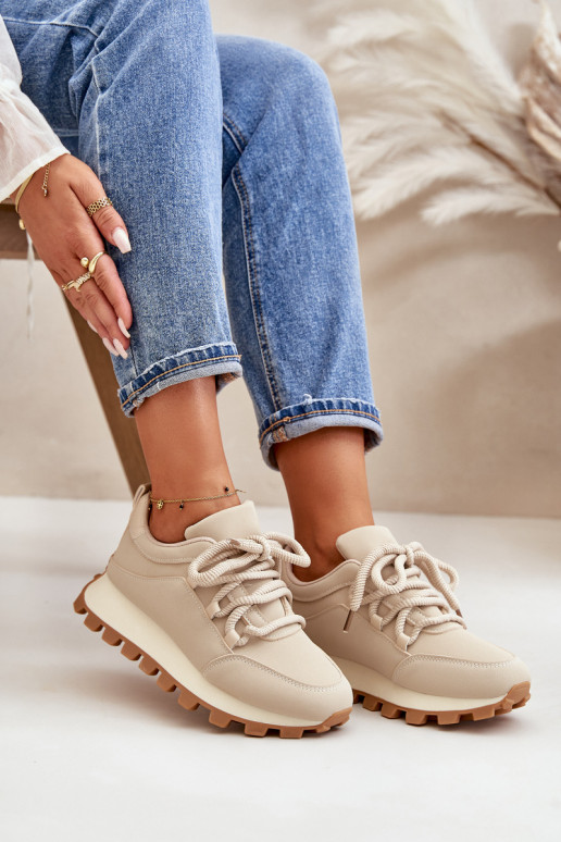 Sporta apavi Sneakers modeļa ar platformu no mākslīgas ādas smilšu krāsā Riadella