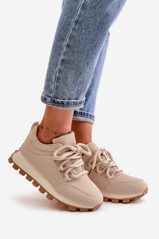 Sporta apavi Sneakers modeļa ar platformu no mākslīgas ādas smilšu krāsā Riadella