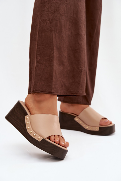 Sieviešu čības uz platformas ar zelta krāsas dzīsliņām smilšu krāsā Arionne