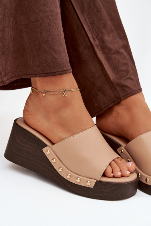 Sieviešu čības uz platformas ar zelta krāsas dzīsliņām smilšu krāsā Arionne