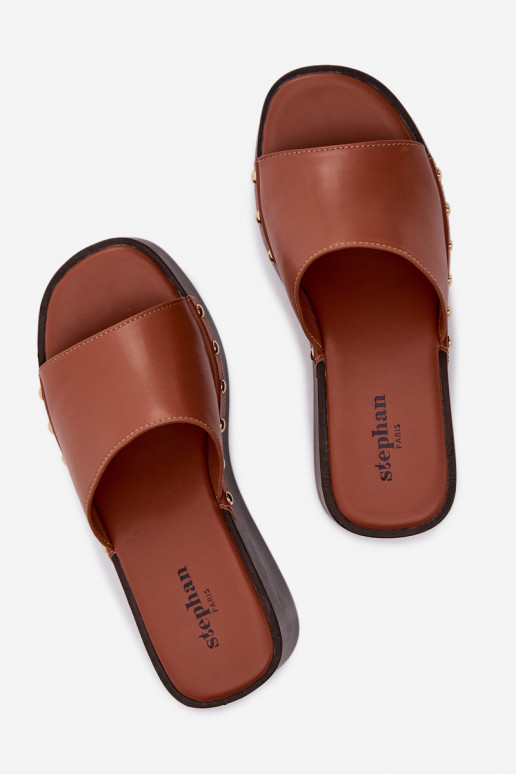 Sieviešu zelta krāsas platformas čības Arionne, brūnas