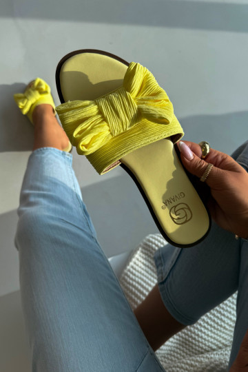 sieviešu čības ar platiem papēžiem ar bantītēm Dzelteni Amivelle