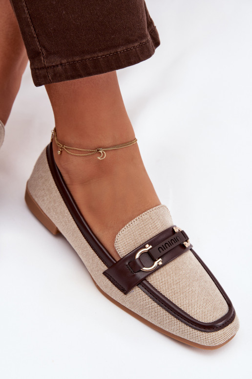 Sieviešu brūni smilšu krāsas mokasīni ar grezniem elementiem „Evelora"