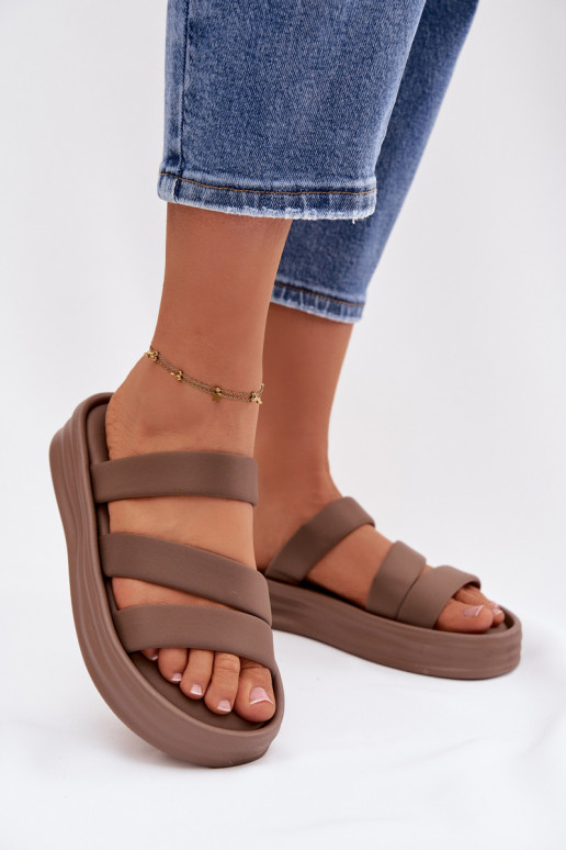 Auduma sieviešu čības ar platformu Ar svītrām Haki krāsas Liorine