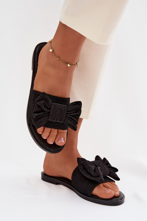 sieviešu čības ar platiem papēžiem ar bantītēm Melns Amivelle