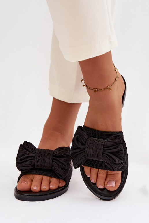 sieviešu čības ar platiem papēžiem ar bantītēm Melns Amivelle