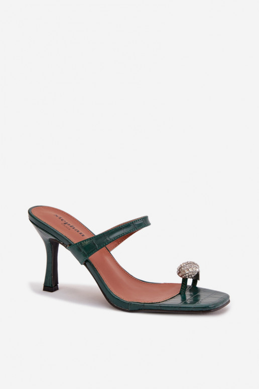 sieviešu čības ar papēdi  Detalem Butelkowa Zieleń Lorissa