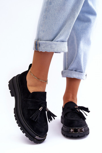 zamšādas apavi sieviešu mokasīni Melns Ramvli 2