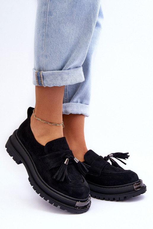 zamšādas apavi sieviešu mokasīni Melns Ramvli