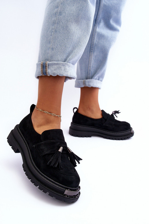 zamšādas apavi sieviešu mokasīni Melns Ramvli