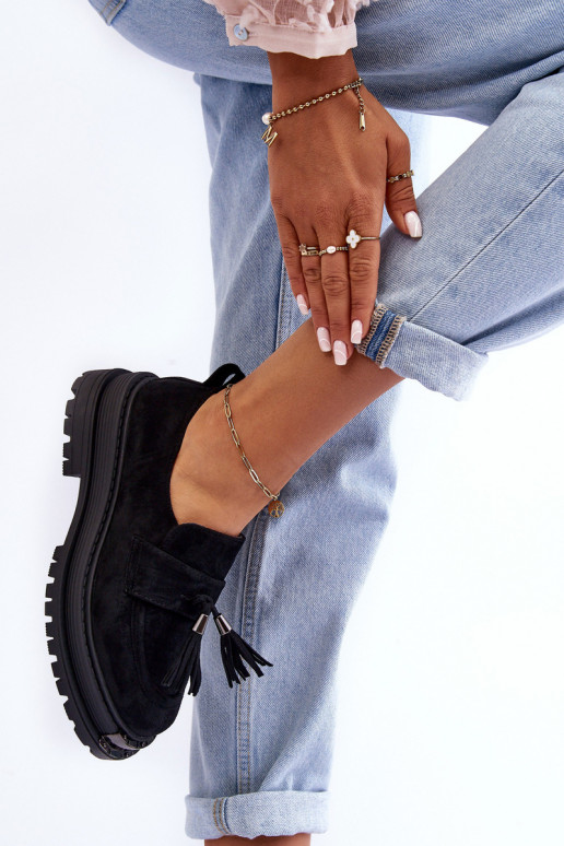 zamšādas apavi sieviešu mokasīni Melns Ramvli