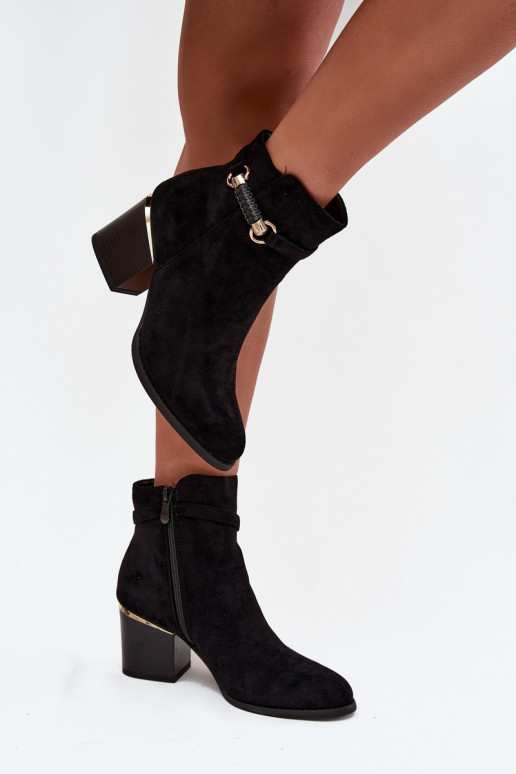 Sieviešu puszābaki siltināti ar papēdi ar dekorētiem papēžiem Melns Galissa