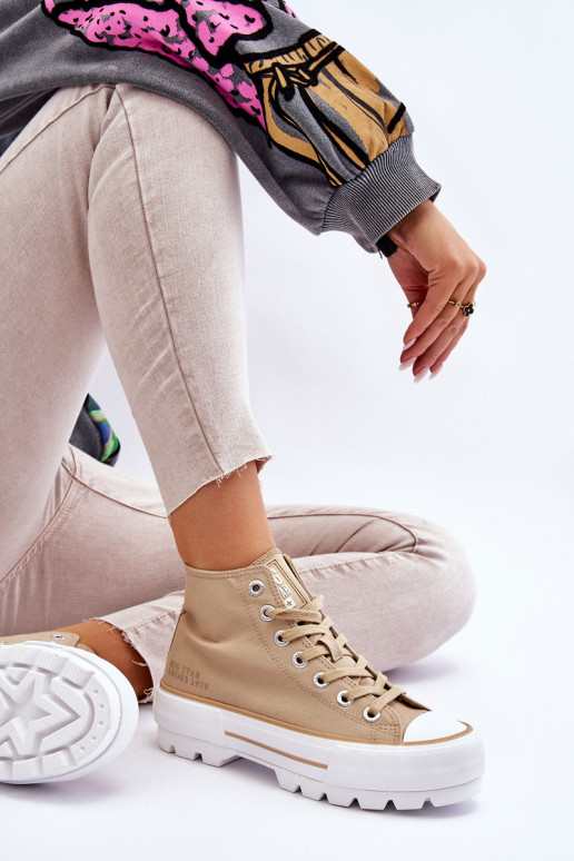  Auduma brīvā laika apavi ar platformu Big Star LL274160 smilšu krāsas