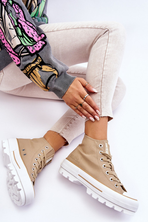  Auduma brīvā laika apavi ar platformu Big Star LL274160 smilšu krāsas