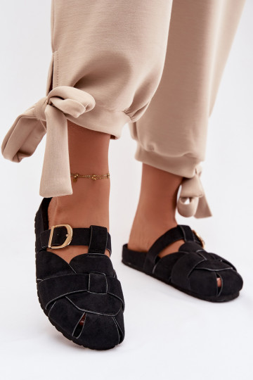 sieviešu čības Mule Ar svītrām I Złotą ar sprādzēm Melns Ganelle 2