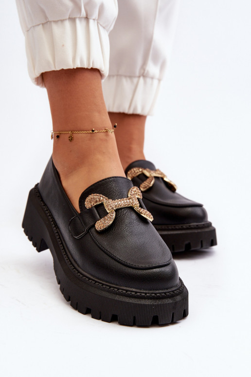 sieviešu mokasīni ar ornamentiem Melns Gargi