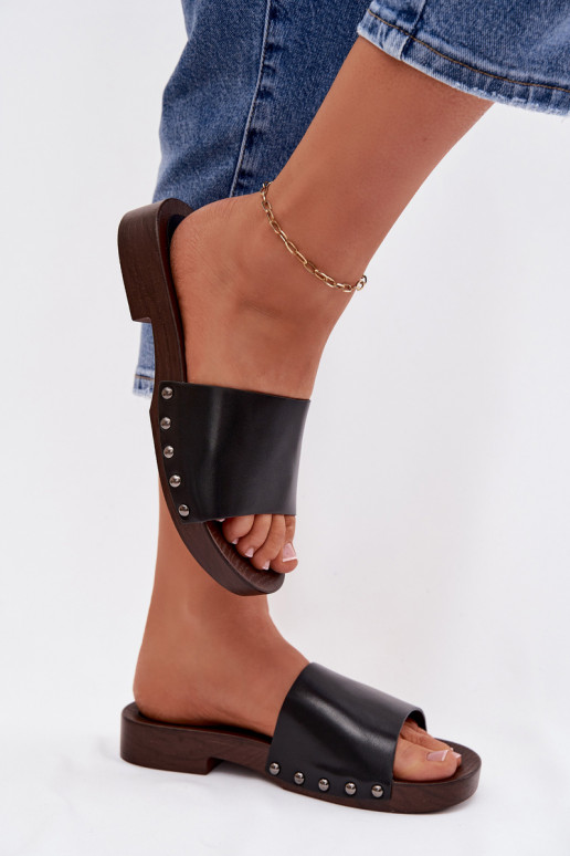 sieviešu čības ar kniedēm ar platiem papēžiem Melns Brinalle