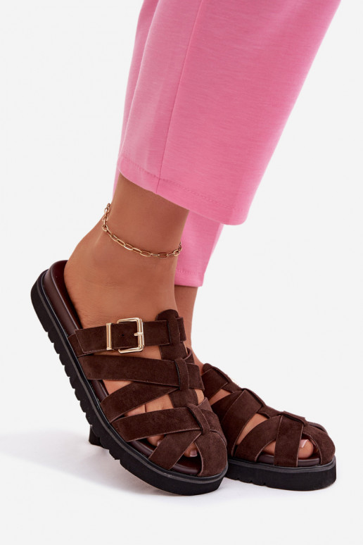 sieviešu čības Ar svītrām I Złotą ar sprādzēm Czekoladowe Roselisse