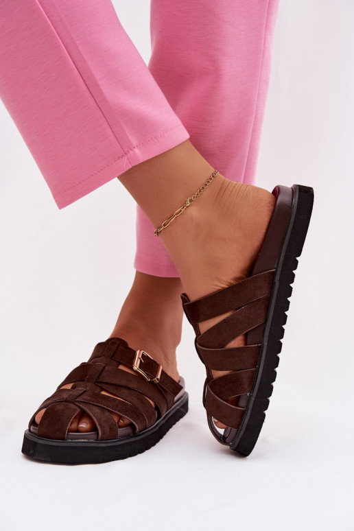 sieviešu čības Ar svītrām I Złotą ar sprādzēm Czekoladowe Roselisse