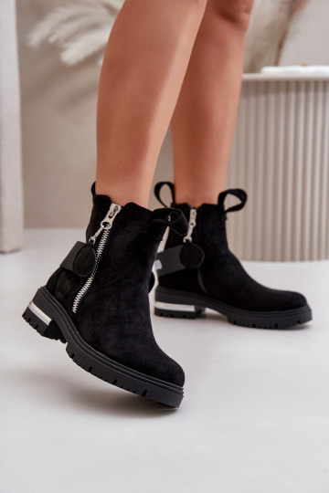 siltināti Sieviešu puszābaki ar rāvējslēdzējiem Melns Calvaro