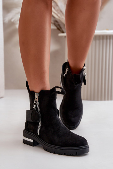 siltināti Sieviešu puszābaki ar rāvējslēdzējiem Melns Calvaro 2