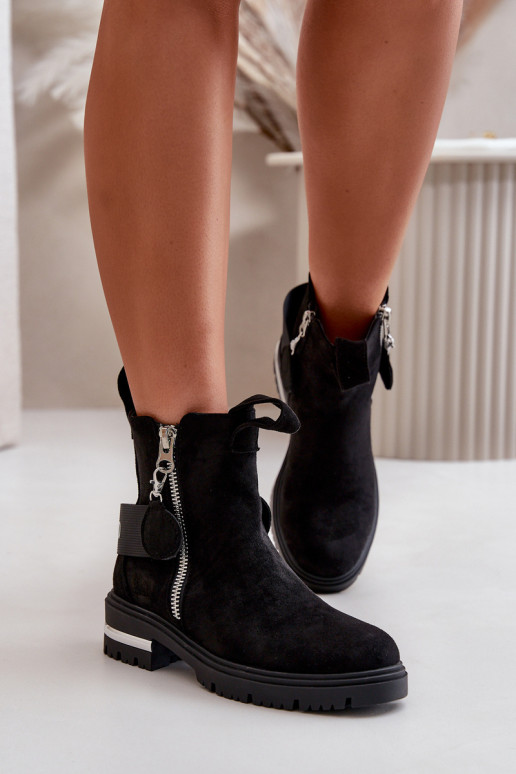 siltināti Sieviešu puszābaki ar rāvējslēdzējiem Melns Calvaro