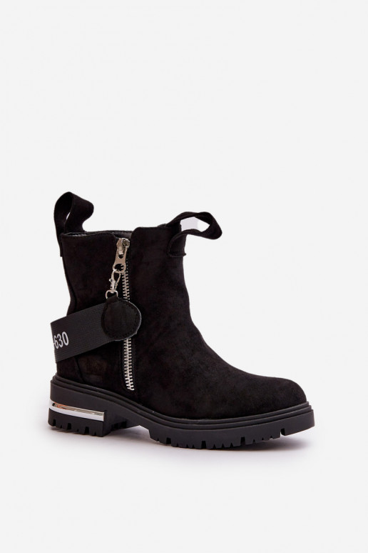 siltināti Sieviešu puszābaki ar rāvējslēdzējiem Melns Calvaro