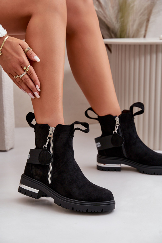 siltināti Sieviešu puszābaki ar rāvējslēdzējiem Melns Calvaro