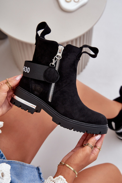 siltināti Sieviešu puszābaki ar rāvējslēdzējiem Melns Calvaro