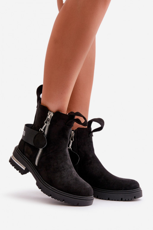 siltināti Sieviešu puszābaki ar rāvējslēdzējiem Melns Calvaro