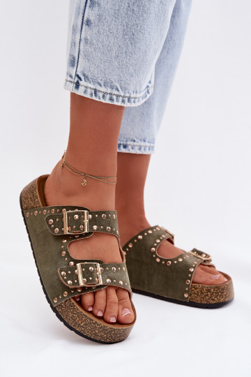 sieviešu čības Ze Zelta krāsasmi ar sprādzēmmi  haki krāsas Tervina 2