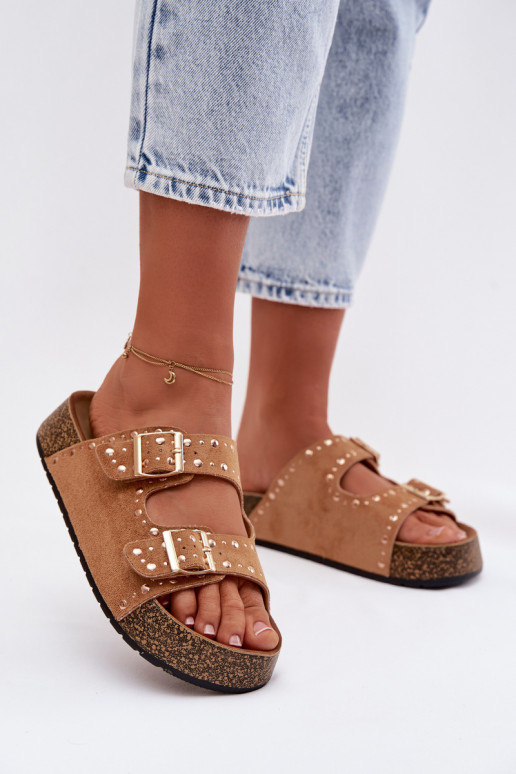 sieviešu čības Ze Zelta krāsasmi ar sprādzēmmi  brūnas krāsas Tervina