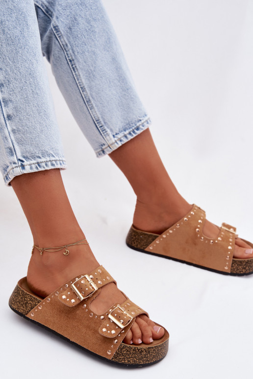 sieviešu čības Ze Zelta krāsasmi ar sprādzēmmi  brūnas krāsas Tervina