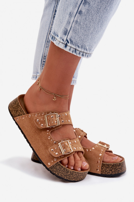 sieviešu čības Ze Zelta krāsasmi ar sprādzēmmi  brūnas krāsas Tervina