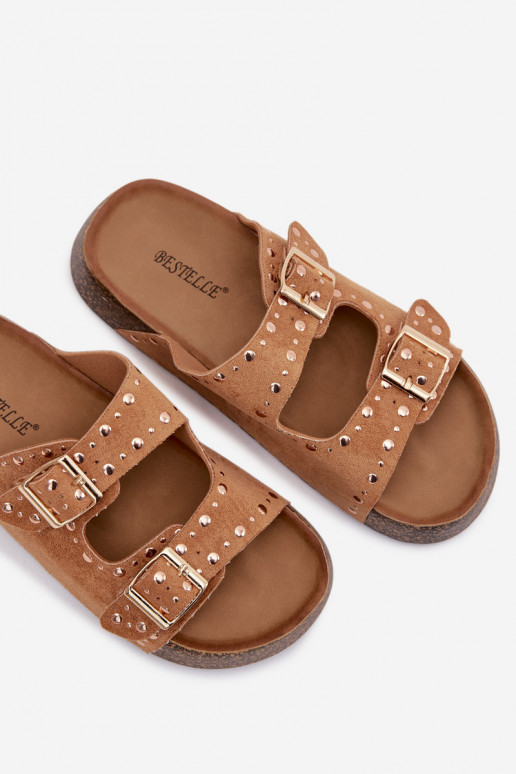 sieviešu čības Ze Zelta krāsasmi ar sprādzēmmi  brūnas krāsas Tervina