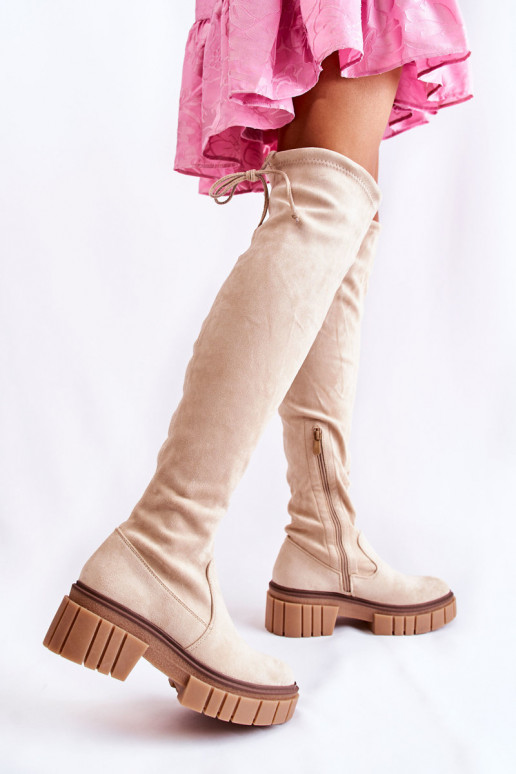 zamšādas  garie zābaki  Ziloņkaula krāsas Cheera