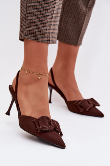 Sieviešu basenes ar papēdi ar bantītēm Czekoladowe Hestia 2