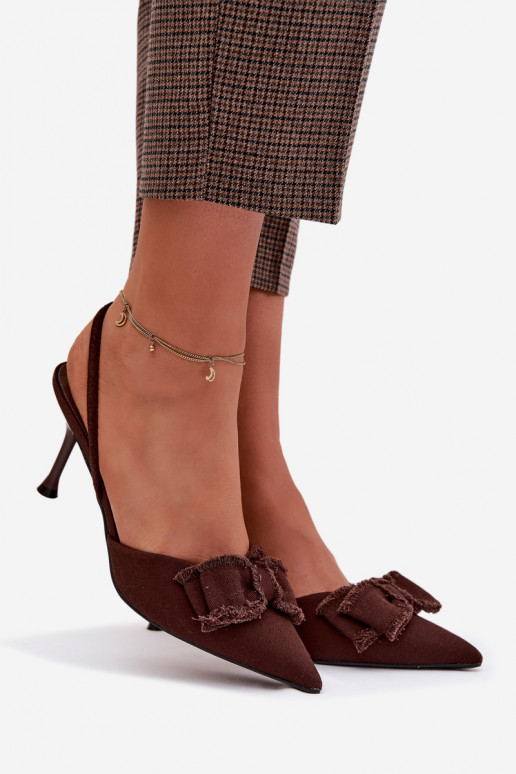 Sieviešu basenes ar papēdi ar bantītēm Czekoladowe Hestia