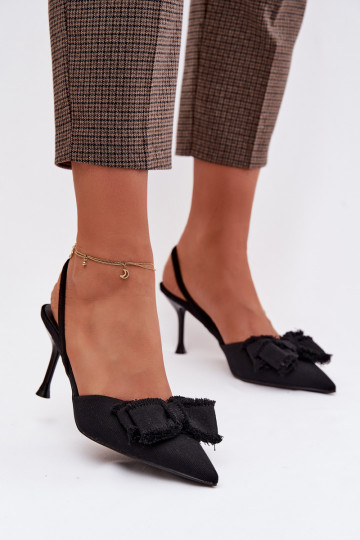 Sieviešu basenes ar papēdi ar bantītēm Melns Hestia