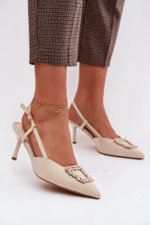 Sieviešu basenes ar papēdi ar ornamentiem Ziloņkaula krāsas Ismeria