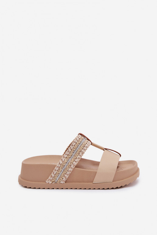 sieviešu čības ar platformu Ar svītrām I Zelta krāsasm Detalem smilšu krāsas Tahlia