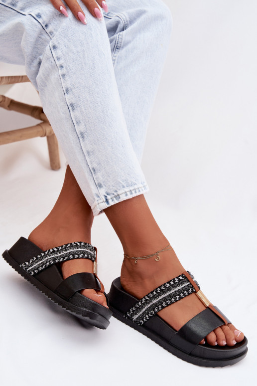 sieviešu čības ar platformu Ar svītrām I Zelta krāsasm Detalem Melns Tahlia