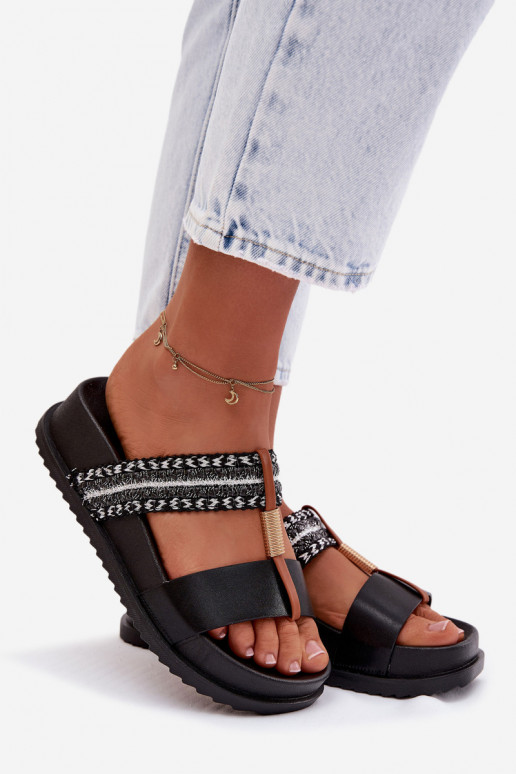 sieviešu čības ar platformu Ar svītrām I Zelta krāsasm Detalem Melns Tahlia